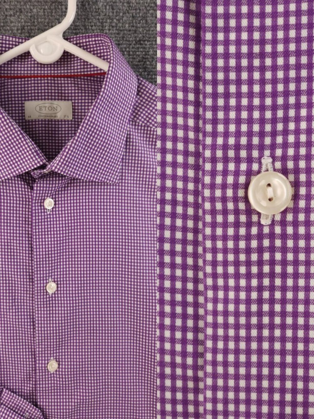 Eton All Cotton Romania Contemporary Convertible Cuff York Check 17.5 Purple Men
